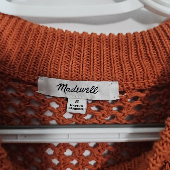 Madewell Open Knit Sweater Vest M 100% Cotton Rust Crochet Tank Coastal Boho - Picture 4 of 6